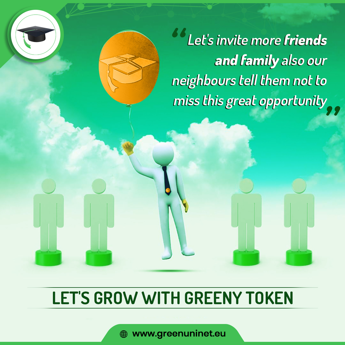 Let's invite more friends and family also our neighbours tell them not to miss this great opportunity.

Let's grow with #GREENY token!

Invest now: greenuninet.eu/sale/
.
.
.
#greenuninetwork #onlinelearning #crypto #cryptocurrency #cryptoinvesting #tokensale #cryptoinvestors