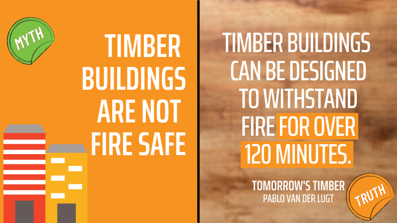 PEFC's tweet photo. Have you heard the myth that timber buildings burn easily?🔥 Timber buildings can be designed to withstand fire for over 120 minutes. Timber systems behave in a more predictable way during fire than steel, which loses strength far quicker. #DesigningTheFutureWithSustainableTimber https://t.co/tv9cGknezZ