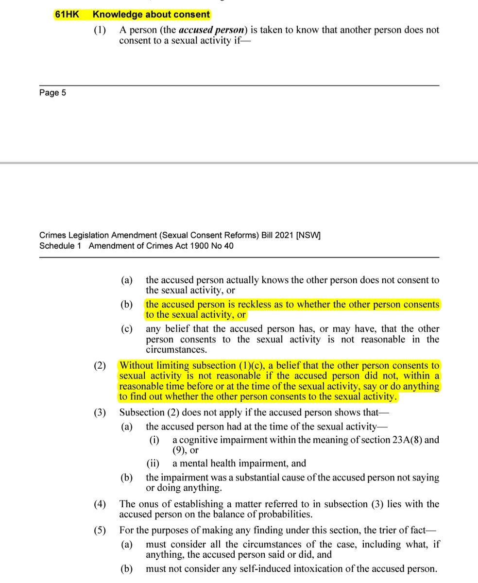 On a side note, the NSW amendment on Sexual Consent (brought into effect this year) is so brilliantly progressive. Such an impressive model of how rape laws should look, and a guide to what consent means generally. #lka has miles to go.