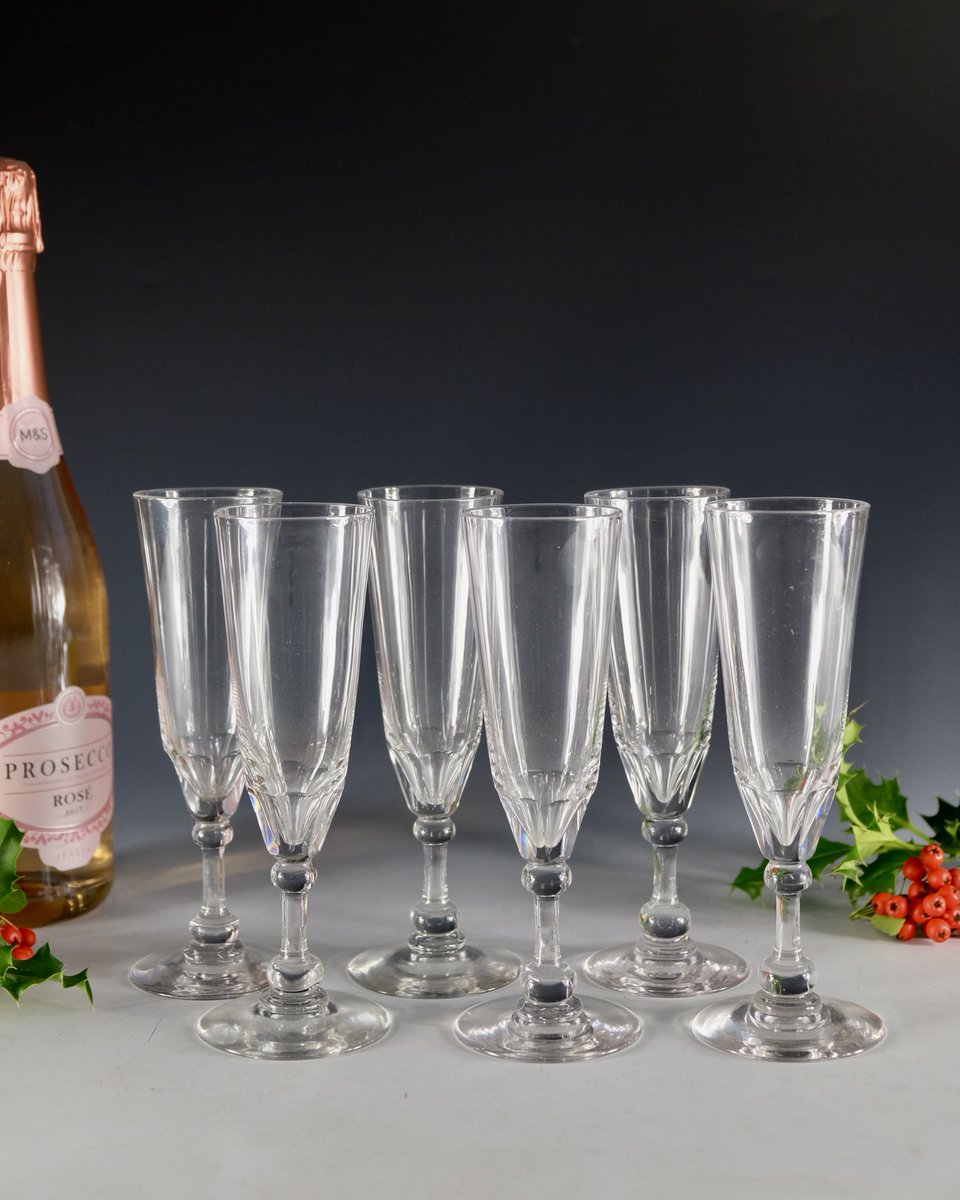 Set of six champagne flutes English c1850 #antiqueglass #englishglass #champagne #champagneflutes #19thcenturyglass glass #forsake #marrisantiques