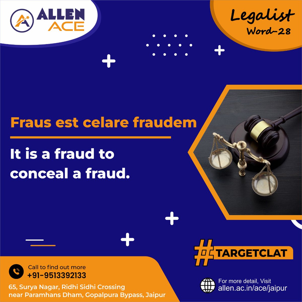 ACIPL_ACE's tweet photo. 🎯Your #CLAT exam preparation is incomplete without knowing the most important Legal Maxims and terms!
✅ALLEN Ace aims to increase Your Legal Vocab with ALLEN ACE “#LEGALIST”. Crack CLAT and reach your dream Law School!
🌐 Visit: https://t.co/puOzCbKzxR
#ALLENAce #LEGALWORDS https://t.co/G5N2YGybDE