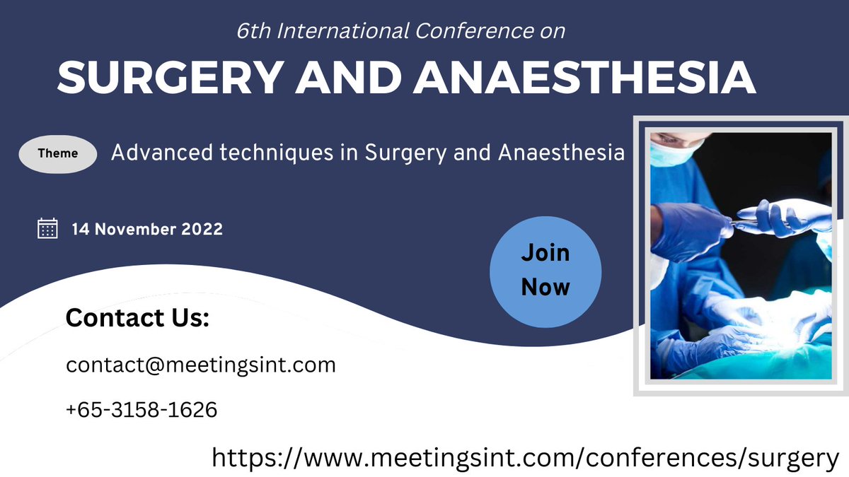 surgerymeetint's tweet photo. The 6th International Conference on #surgery and #anaesthesia scheduled on #November 14 is going to held virtually.
For more information, contact us.
#surgery #plasticsurgery #anaesthesia #abdominalsurgery #pediatrisurgery #generalanaesthesia https://t.co/7B4NKIXMOG