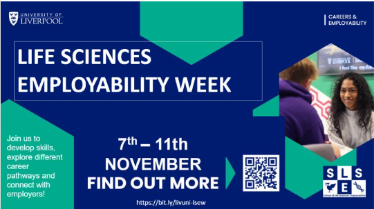 JenDelaney83's tweet photo. Life Sciences Employability Week 2022 begins today! @LivUniLifeSci students plan your week this morning and book your sessions. We start 11am with a session about everything you can do with your degree! Full line up: https://t.co/pmXi0VxCtA https://t.co/DJqPsfaaEw