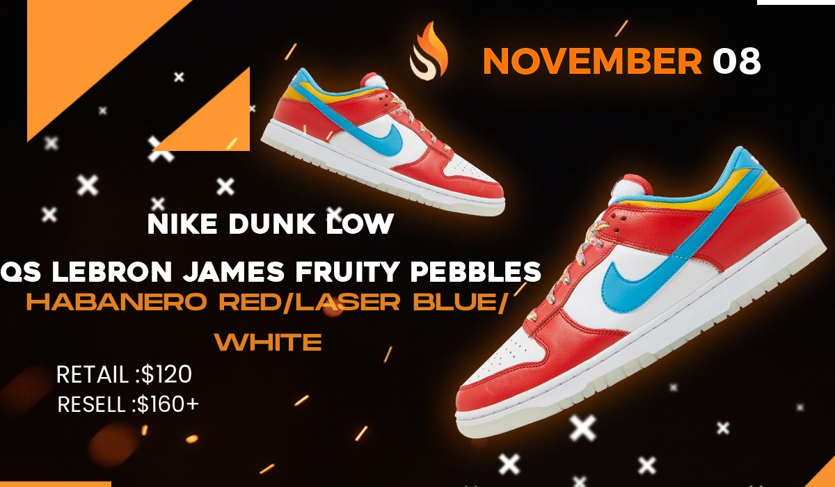 🔥Look for the "Nike Dunk Low
QS LeBron James Fruity Pebbles" to be released on November 8th.🔥🔥

Unable to cop such hyped pairs?🚀
We can help you out with our amazing info.😊

Subscribe <a href="/lbfcook/">LBF COOK™</a> !
RT♻️ for more such information.