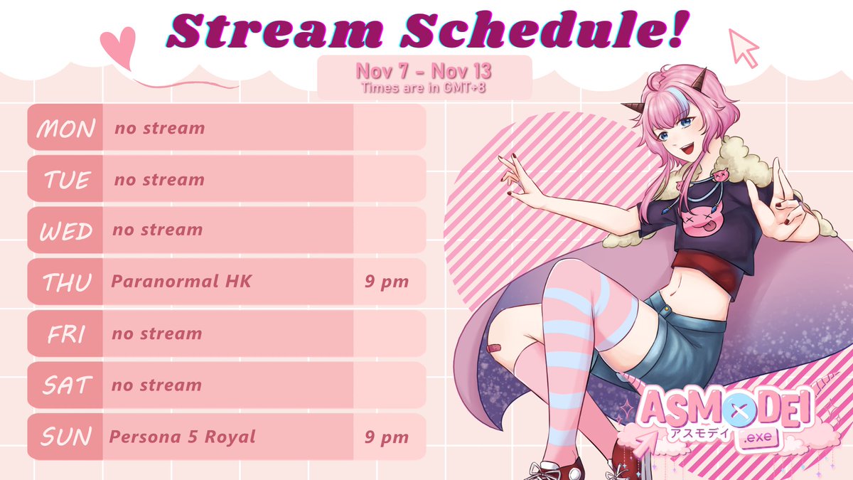 Asmodeiexe_Ch's tweet photo. ⚠️Boutta fail NNN because of Thurs- I MEAN SUNDAY'S STREAM⚠️

(Stream) #AsmoLive
(Fanart) #Artmodei
(Clips) #Clipmodei
(Memes) #Memeodei
(NSFW) #ASSmodei
(Oshi Mark) ⚠️
(Fan Name) Bits

All times are in GMT+8 https://t.co/z0RJD2zHGr