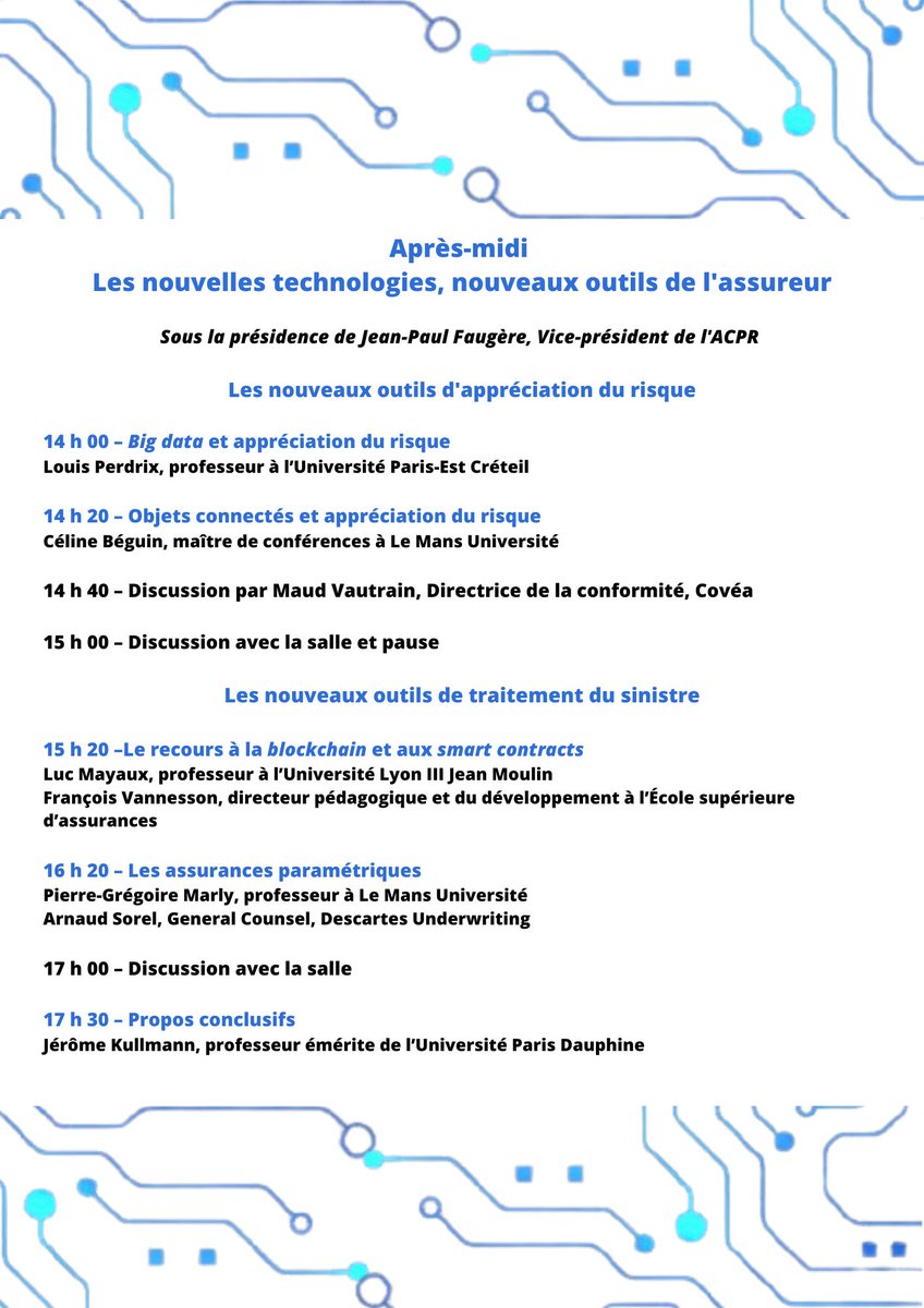 [Colloque] Retrouvez le programme complet du colloque "Assurances et nouvelles technologies" organisé par le Laboratoire le 25/11 à <a href="/AssasUniversite/">Panthéon-Assas université</a> (et à distance).

Informations et inscriptions : maxime.cormier[a]u-paris2.fr