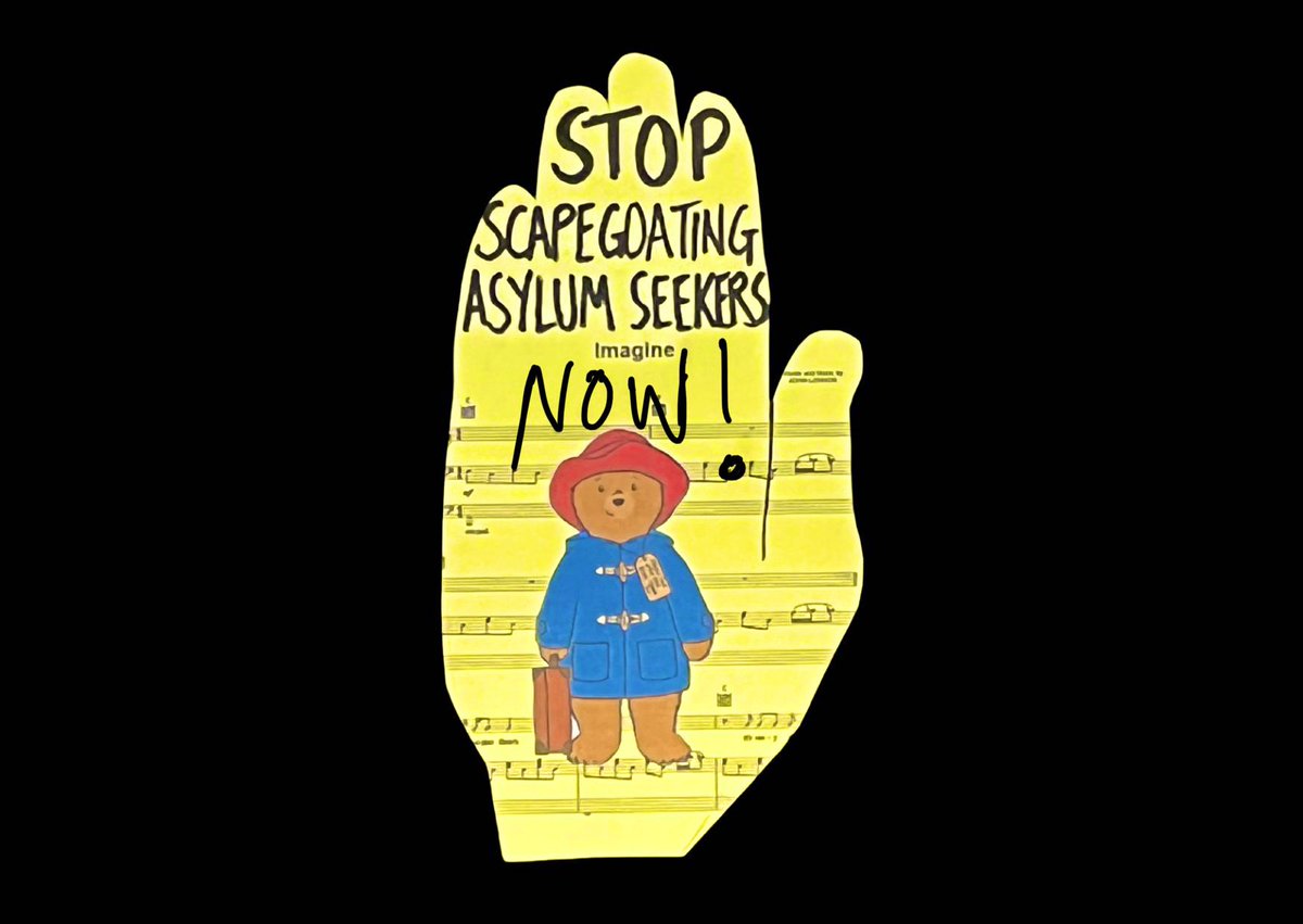 Art_is_anAvenue's tweet photo. STOP SCAPEGOATING ASYLUM SEEKERS NOW ! Set against J Lennon’s imagining of people ‘living life in peace’ is the strong message to the U.K. Govt from this HAND in PROTEST. TY 4 sharing 🙏 #EndHostileEnvironment #StopRwanda #StopOffshoring 
@ColleenMolloy8 @nspugh @Elizabethmct28 https://t.co/bruscCYsVR