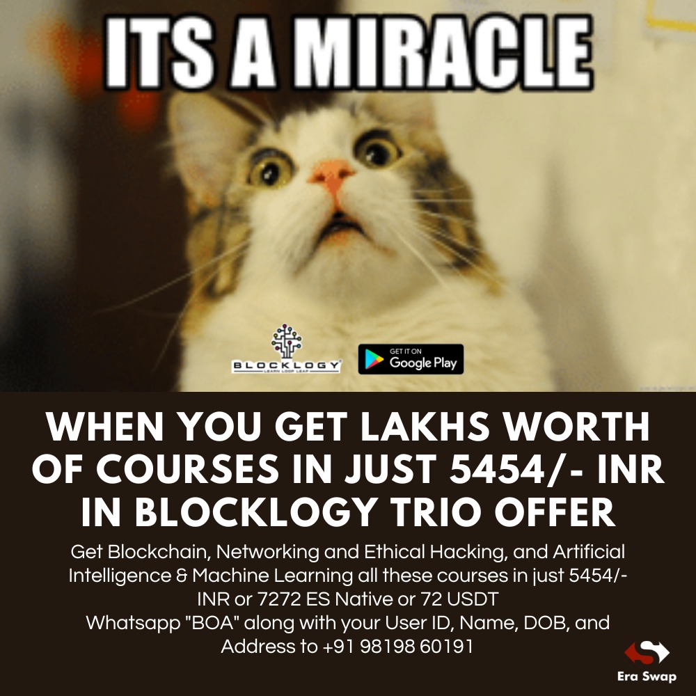 blocklogy's tweet photo. Yes, it is indeed a MIRACLE! Get your Blocklogy Trio Bundle Today and Start learning right away!

Blocklogy Trio Offer Catalogue:- https://t.co/Smac2jtusJ 

#Blocklogy #Blockchain #Elearning #Affordable #AI #MachineLearning #BlockchainTechnology #Tech #Future #Web3 https://t.co/v8SCOdBOeQ