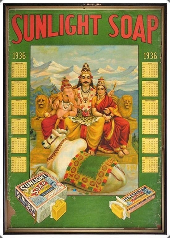 Damayanti Datta on X: "Sunlight Soap #calendar 1936. Levers Brothers Ltd came up with these since late 19 c. Painting by Raja Ravi Varma. Check out the expression of the two lions.