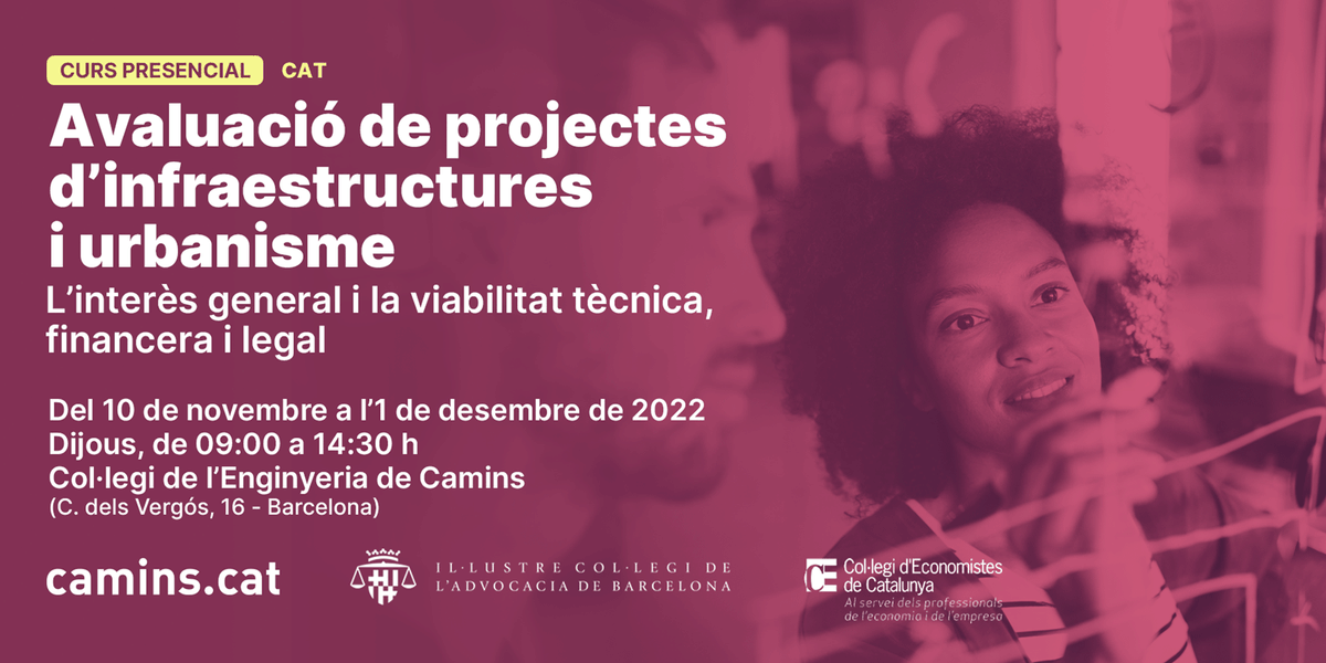 caminsX's tweet photo. Nova edició del curs "Avaluació de projectes d'infraestructures i urbanisme". Millora la teva capacitat d'anàlisi de l’interès general dels projectes i la seva viabilitat tècnica, financera i legal.
📃Programa i inscripcions: https://t.co/kL4Xw79s5H https://t.co/LKe2vk2pH9