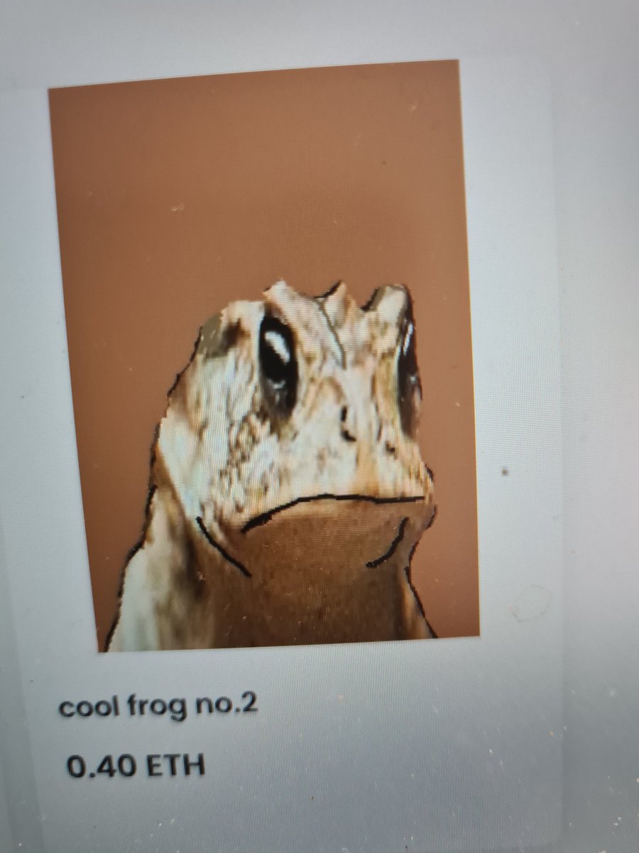BirdDealwithit1's tweet photo. Cool frog collection now in opensea buy now
Seller :fortunechinese

#coolfrogcollection #opensea #sellingnft #buymynft #buynft #buycheapnft #buycoolnft #buyexpenssivenft #nft #fyp #foryoupage https://t.co/x9gKiqe5Tl
