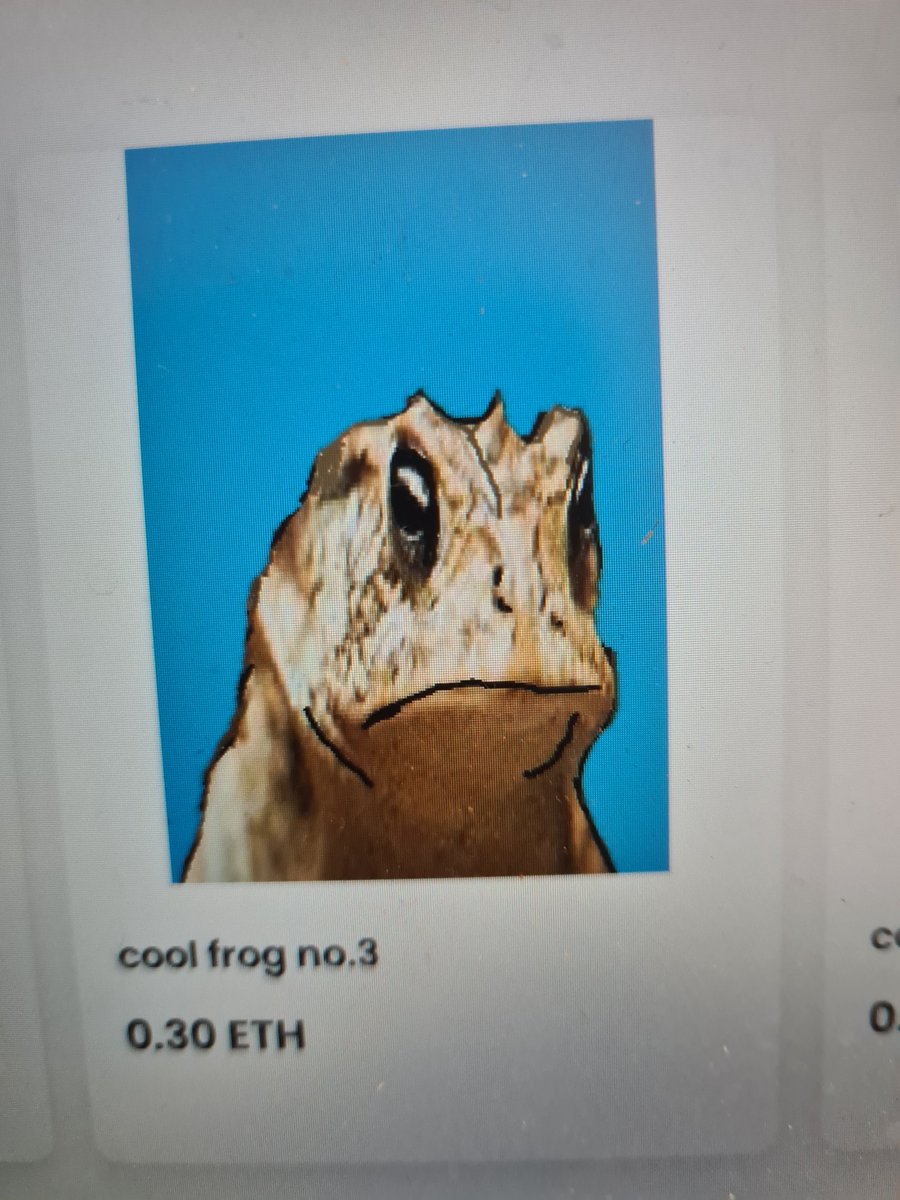 BirdDealwithit1's tweet photo. Cool frog collection now in opensea buy now
Seller :fortunechinese

#coolfrogcollection #opensea #sellingnft #buymynft #buynft #buycheapnft #buycoolnft #buyexpenssivenft #nft #fyp #foryoupage https://t.co/x9gKiqe5Tl