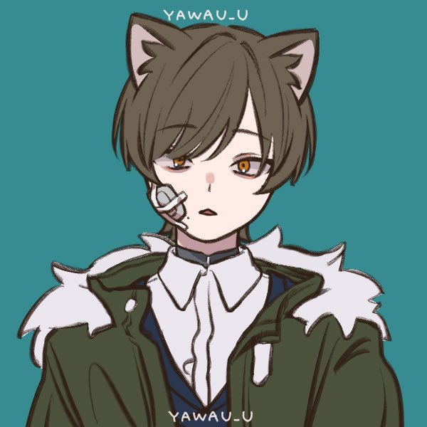 animal ears 1boy male focus cat ears brown hair solo simple background  illustration images