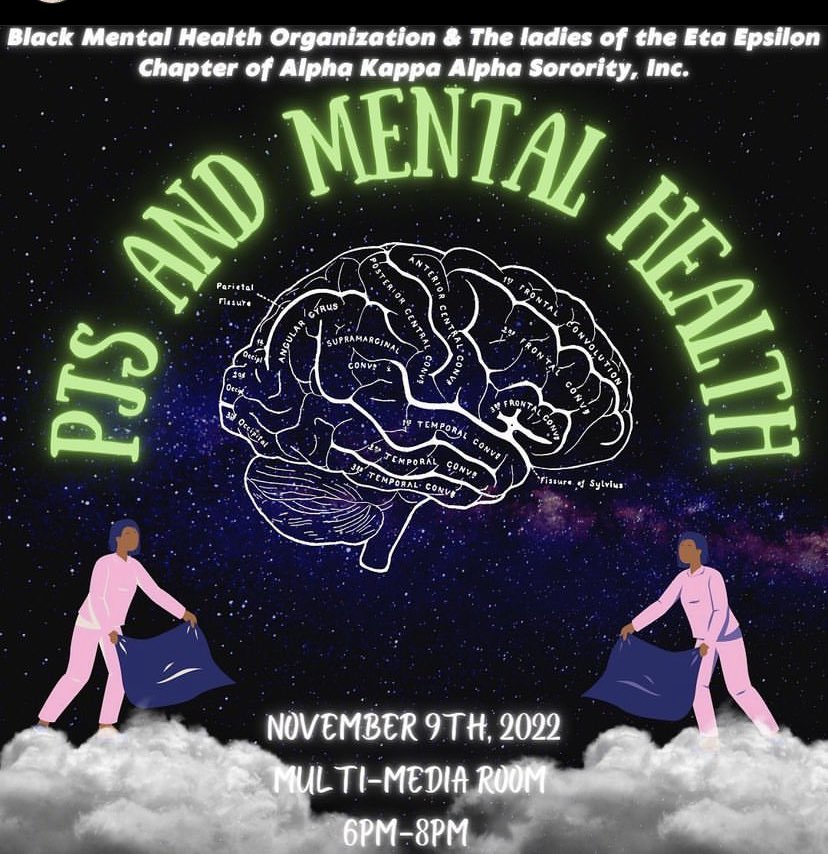 This Wednesday BMHO is having pajamas and mental health again but with the ladies of Alpha Kappa Alpha. Come out and enjoy yourself and relax with us 💜🫶🏿