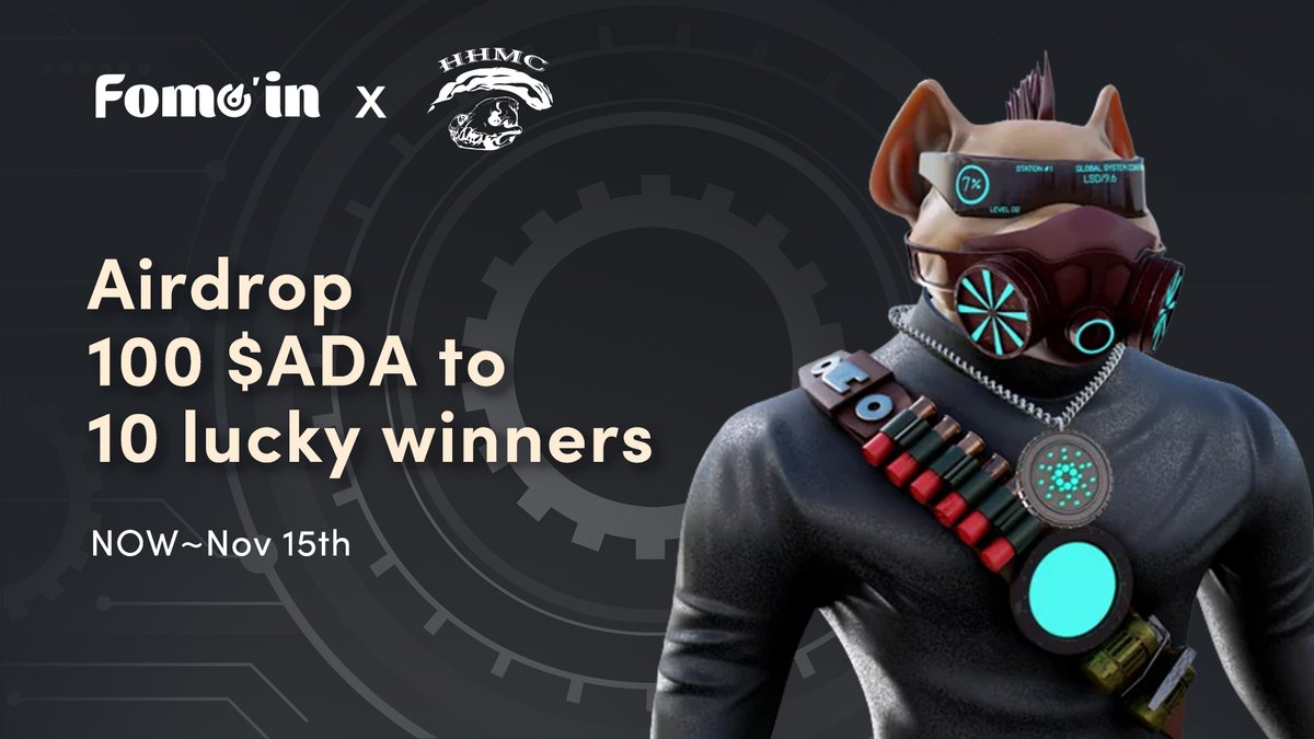 📢Celebrating the Partnership with <a href="/HHMC2021/">HHMC</a>
😍Collaboration #Giveaway 

💸100 $ADA (Cardano) / 10 winners

🌈To win
1️⃣RT+❤️+Follow <a href="/Fomo__in/">Fomoin</a> &amp; <a href="/HHMC2021/">HHMC</a> 
2️⃣Tag 3 in the comment and leave Cardano address🤩

#Airdrop #web3 #Cardano #ADA #Airdrops #CryptoNews #Metaverse
