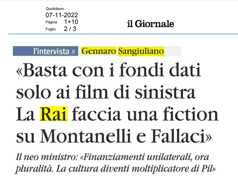 Gaffe deIl ministro Sangiuliano: "La Rai faccia una fiction su Oriana Fallaci".  Ma l'ha già fatta nel 2015. In onda il 16 e 17 febbraio, titolo "L'Oriana" protagonista Vittoria Puccini. E lavorava in Rai eh...