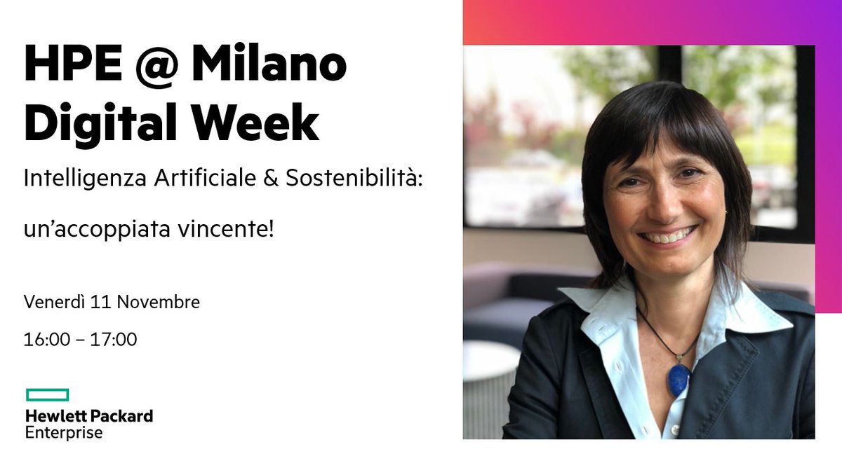 HPE partecipa alla #MilanoDigitalWeek con più iniziative, tra cui una conferenza dedicata a #AI e #sostenibilità e che dia agli studenti una panoramica delle opportunità di studio e lavoro in questo campo. Per info e iscrizioni visita hpe.to/6013MthYN <a href="/robertarusso68/">Roberta Russo</a> #MDW