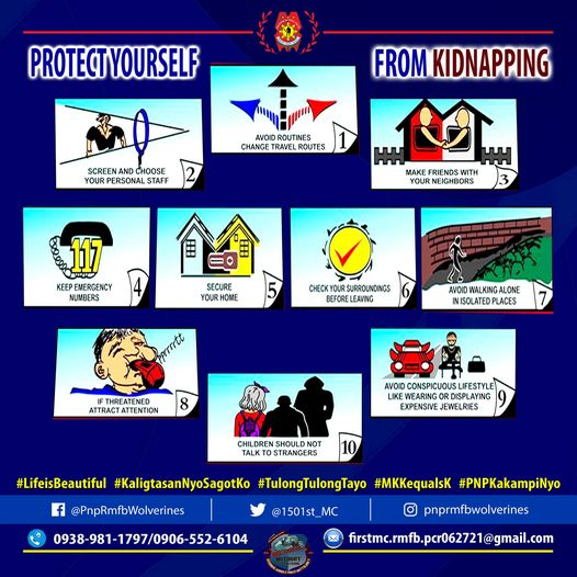 1501st_MC's tweet photo. Anti-Kidnapping Tips
#LifeisBeautiful2022
#TulongTulongTayo
#KaligtasanNyoSagotKo
#MKKequalsK
#PNPKakampiNyo https://t.co/3vGSfYijDa