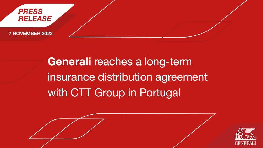 Generali reached an agreement with CTT Group, the Portuguese postal services group, for the distribution of Life and P&amp;C policies through the CTT Group network.
Through this agreement, Tranquilidade will reach new clients, increasing its overall premiums: bit.ly/3zPELbY