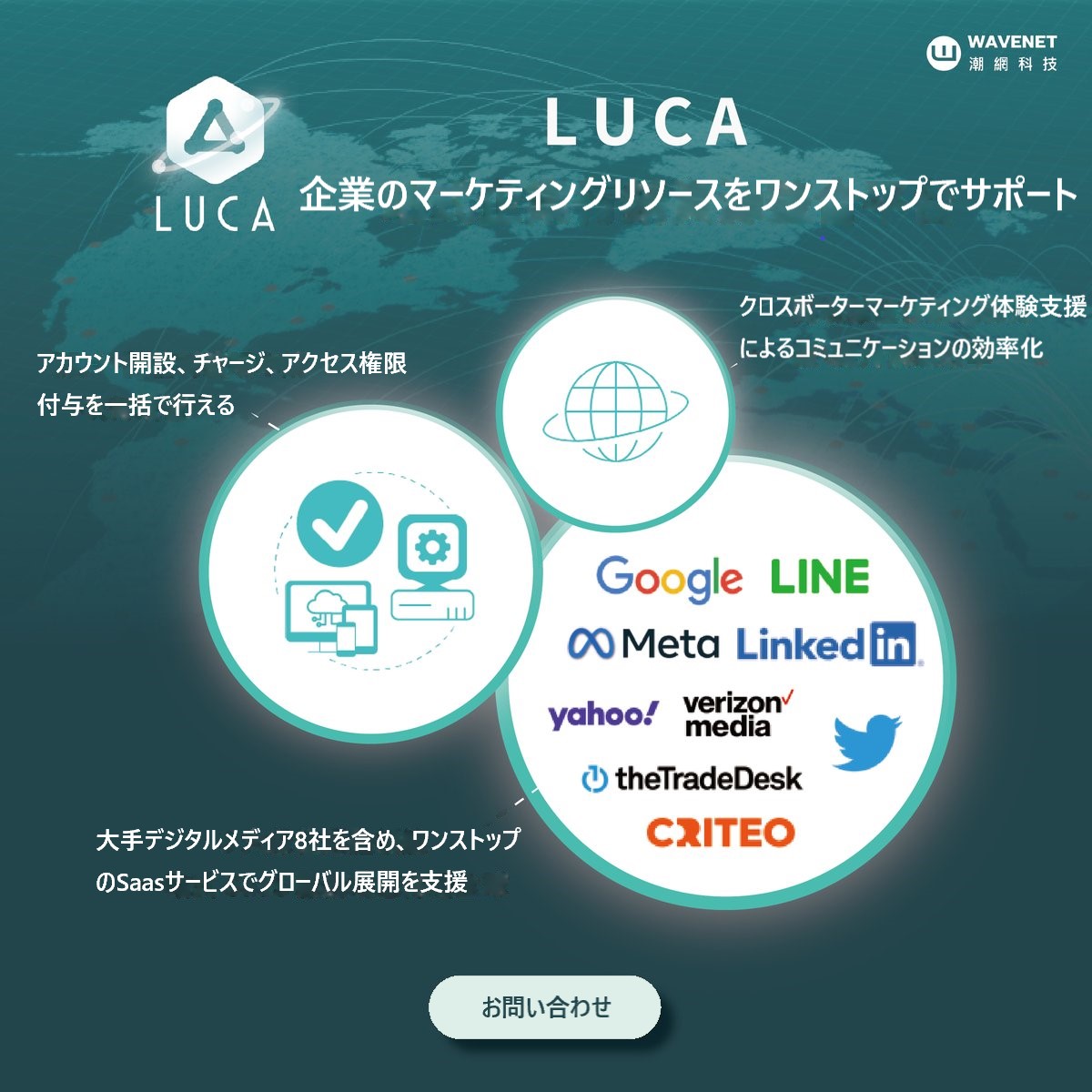wnmedia_jp's tweet photo. #LUCA✈グローバルデジタルメディアプラットフォームは正式リリース！#AdTech 技術を駆使し、八大のグローバルメディアリソースを集め、広告アカウントに関するサービスを提供。#アカウント開設 、#チャージ #アクセス権限付与 まで、すべてワンストップで迅速かつ効果的に管理できます🤝 https://t.co/jkqUyxu8UD