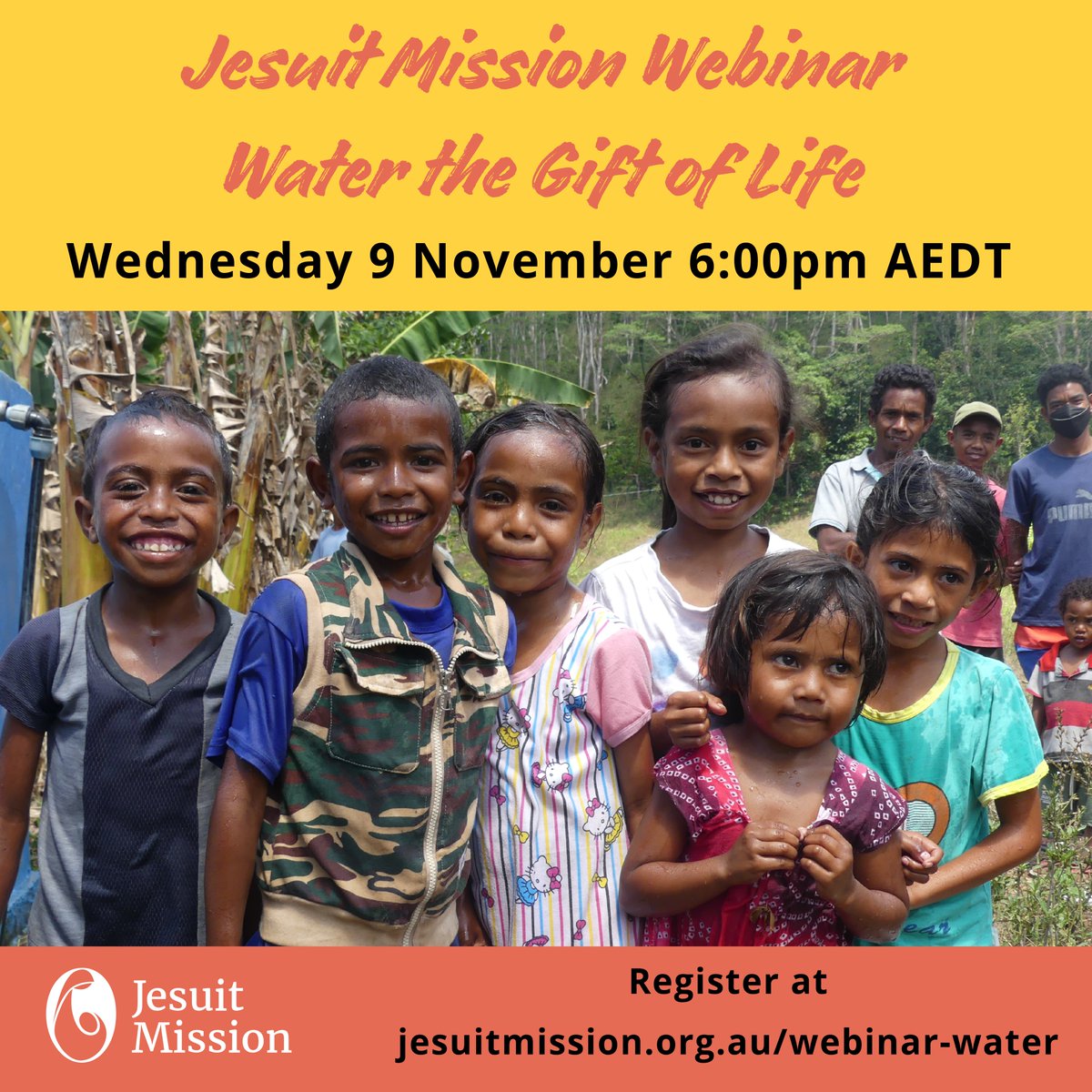 jcapsj's tweet image. INVITATION: We invite you to join the upcoming Jesuit Mission Webinar: Water the Gift of Life on 9 November at 6:00pm AEDT. 

Register for this upcoming webinar here: 👉🏼 jesuitmission.org.au/webinar-water
Mark your calendars! 📅

#Jesuits #JCAP #JesuitMission #InspiredByIgnatius #Webinar