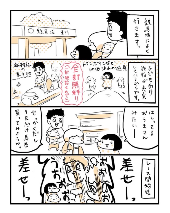 おうまさんだいすき #育児漫画 #育児絵日記 #やっぱり家が好き #漫画が読めるハッシュタグ 
東京競馬場の個人的おすすめスポットマップも貼っておきます(2018年に描いたものなのでアンパンマンの石像など一部変更されている箇所などもあります)。
 #東京競馬場 #JRA 