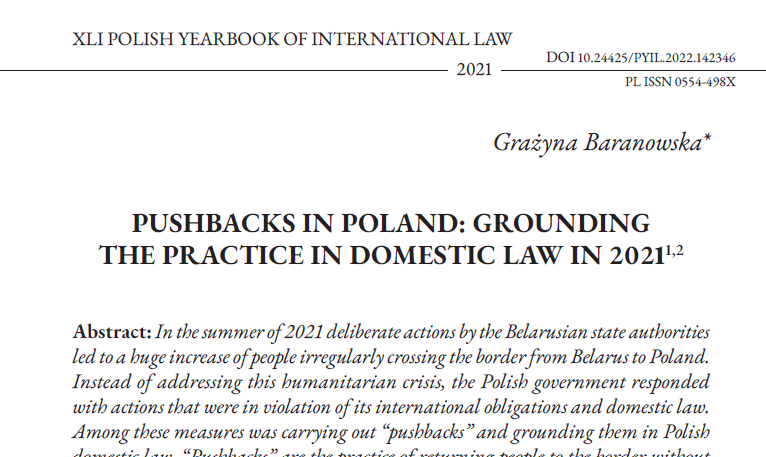 The new Polish Yearbook of International Law includes my article on grounding pushbacks in domestic law in Poland. I demonstrate how the laws are violating domestic law, the Refugee Convention, EU law and the ECHR @PAN_akademia @NCN_PL @HertieCFR @GrupaGranica @BGranicy