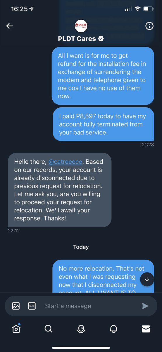 catreeece's tweet photo. @PLDT_Cares Pakibasa nga ito muna. Pasa pasa kasi kayo kaya ulit ulit ako ng sinasabi eh. TERMINATED NA NGA PO YUNG ACCOUNT KO DAHIL SA SUPER BAD SERVICE NIYO. ALL I NEED IS TO GET REFUND IF I SURRENDER THE MODEM &amp; TELEPHONE. Please lang, either yes or no lang. Wag niyo na ako guluhin if no! https://t.co/wUxUsypt3E