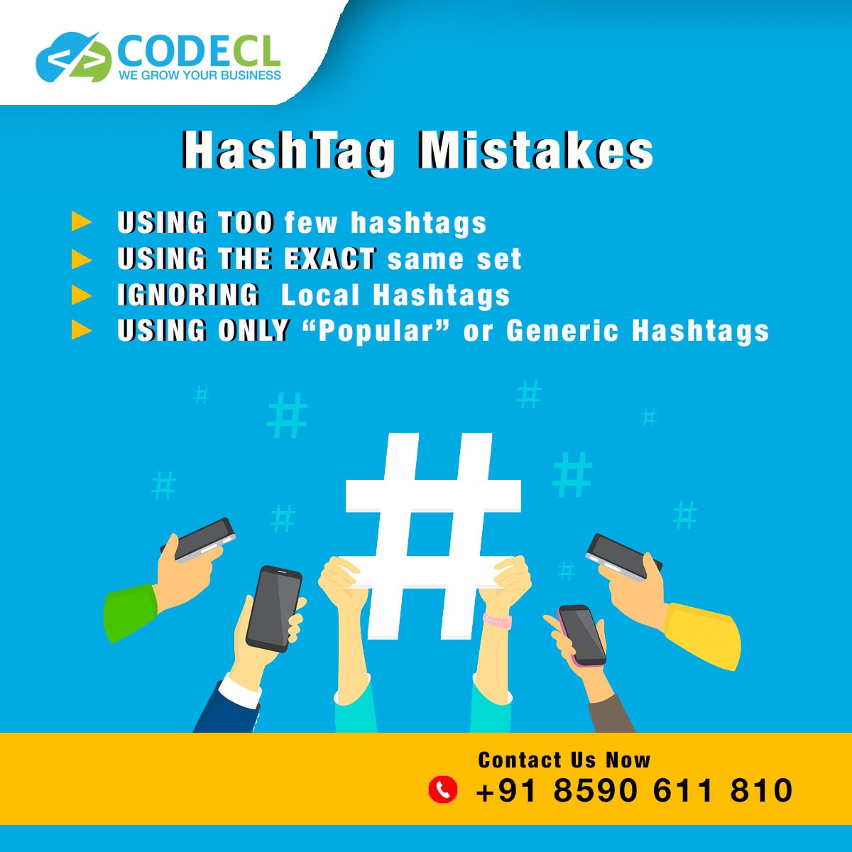 codecls's tweet image. #Hashtags can help categorize posts, increase engagement, attract followers to a certain niche, strengthen a brand image and help reach a target audience (and vice versa).👍
"For more information:☎+918590611810
WhatsApp @ wa.me/918590611810     
#digitalmarketing #codecl