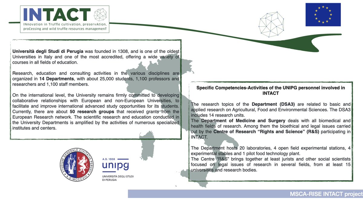 IntactProgetto's tweet image. Hello everyone! Today we present another member of the #IntactProject, the @UniperugiaNews (Italy) which participates in the project with the Law and Agronomy Departments. Enjoy!