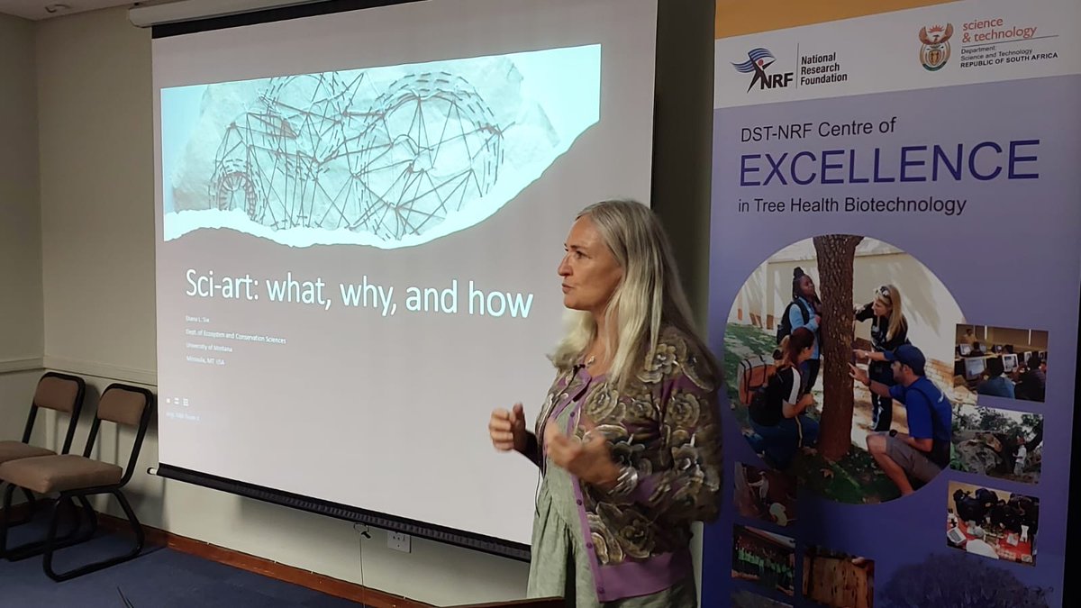 @DianaSix1 talking to FABI about science art at our weekly Monday Morning Meeting. 

"Sci-art can be a way to explore your identity as a scientist."