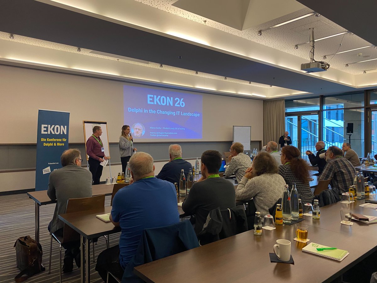 EntwicklerKON's tweet image. The 26th Edition has officially started with an introduction of program chair Bernd Ua and first keynote speaker @marcocantu. 🎉 “Delphi in the changing IT Landscape”. Wir wünschen unseren Teilnehmenden viel Spaß 🤩
