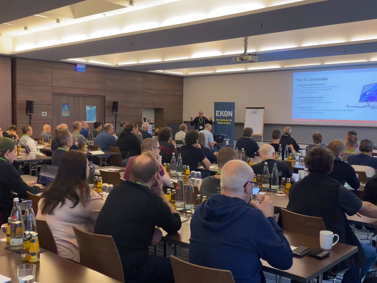 EntwicklerKON's tweet image. The 26th Edition has officially started with an introduction of program chair Bernd Ua and first keynote speaker @marcocantu. 🎉 “Delphi in the changing IT Landscape”. Wir wünschen unseren Teilnehmenden viel Spaß 🤩