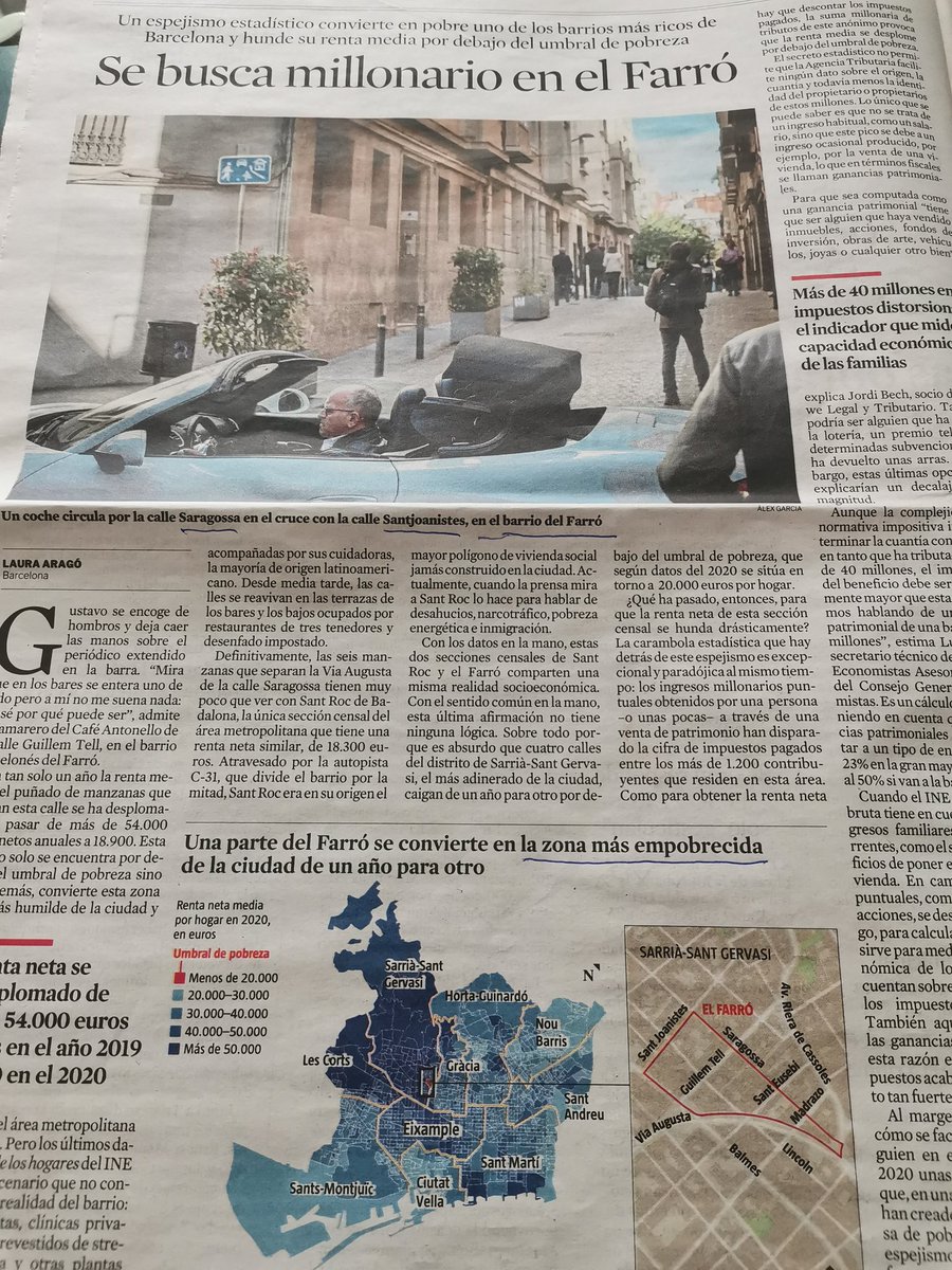 NachoOliveras's tweet photo. 'When the tail wags the dog', a small burrough in Barcelona moves in a single year from being the more affluent (income over 50k per year) to being the less (income below 20k per year), all being allegedly driven by a single family having moved out.
#FatTails https://t.co/EHjzgy5rg6