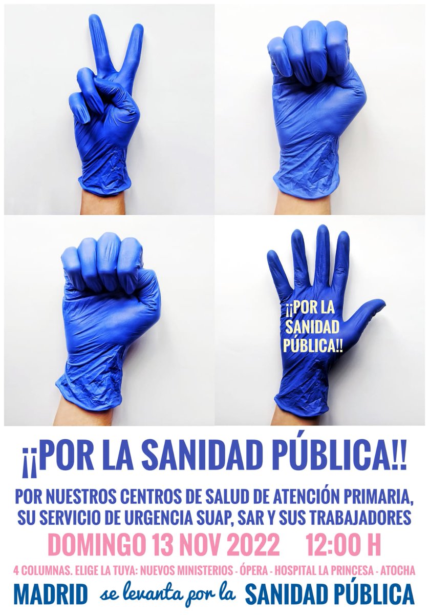 #MadridSeLevanta El13 para ¡¡GRITAR NO!! al plan de urgencias extrahospitalarias
de <a href="/SaludMadrid/">Salud Madrid</a> y <a href="/IdiazAyuso/">Isabel Díaz Ayuso</a> porque supondrá el desmantelamiento de la
#AtenciónPrimaria y por consiguiente de nuestra #SanidadPublica