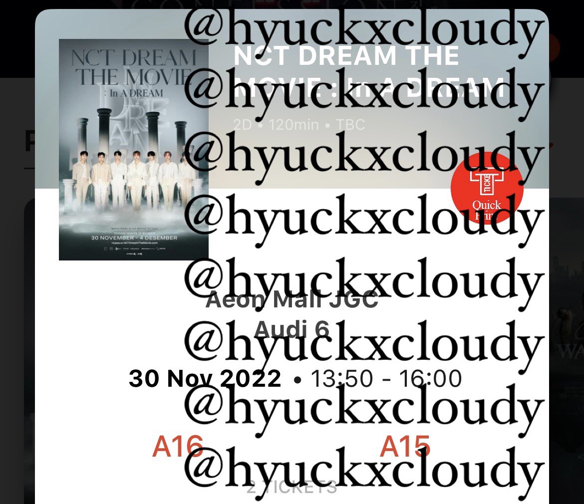 hyuckxcloudy's tweet photo. WTS Tiket ‘NCT DREAM THE MOVIE : In A Dream’

📍: Aeon Mall JGC
📆: 30 November 2022
⏰: 13.20-16.00 WIB
🪑: Sweetbox (A16 dan A15)
💵: Rp360.000 (aku samain kayak yang di cgvnyaa)

Aku jual karena salah pilih harii :((

t. wtb wts wtt nct dream the movie https://t.co/Lib8LJ6hX3