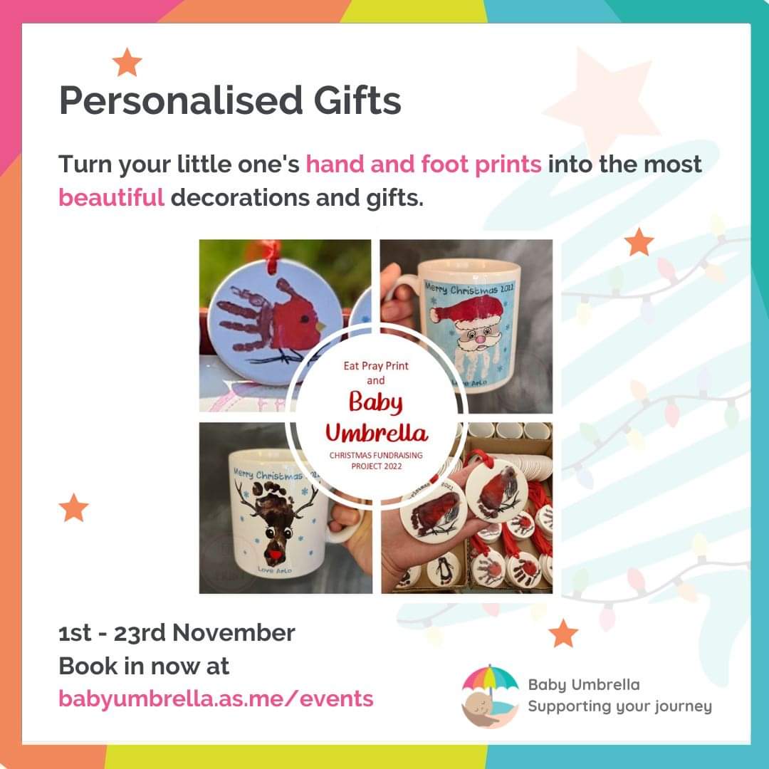 Let us take care of your gift giving this festive season! 🎁 Join us to turn your little one's hand and foot prints into the most incredible decorations and gifts from 1st - 23rd November! Don't miss out, book your space now! 👇 babyumbrella.as.me/events