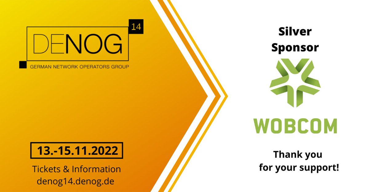 DENOGnews's tweet photo. Thank you @wobcom for supporting #DENOG14 as silver sponsor! We're looking forward to a great conference together with you! Learn more at https://t.co/Cj6gifLGoe https://t.co/NXrQs2Jgjw