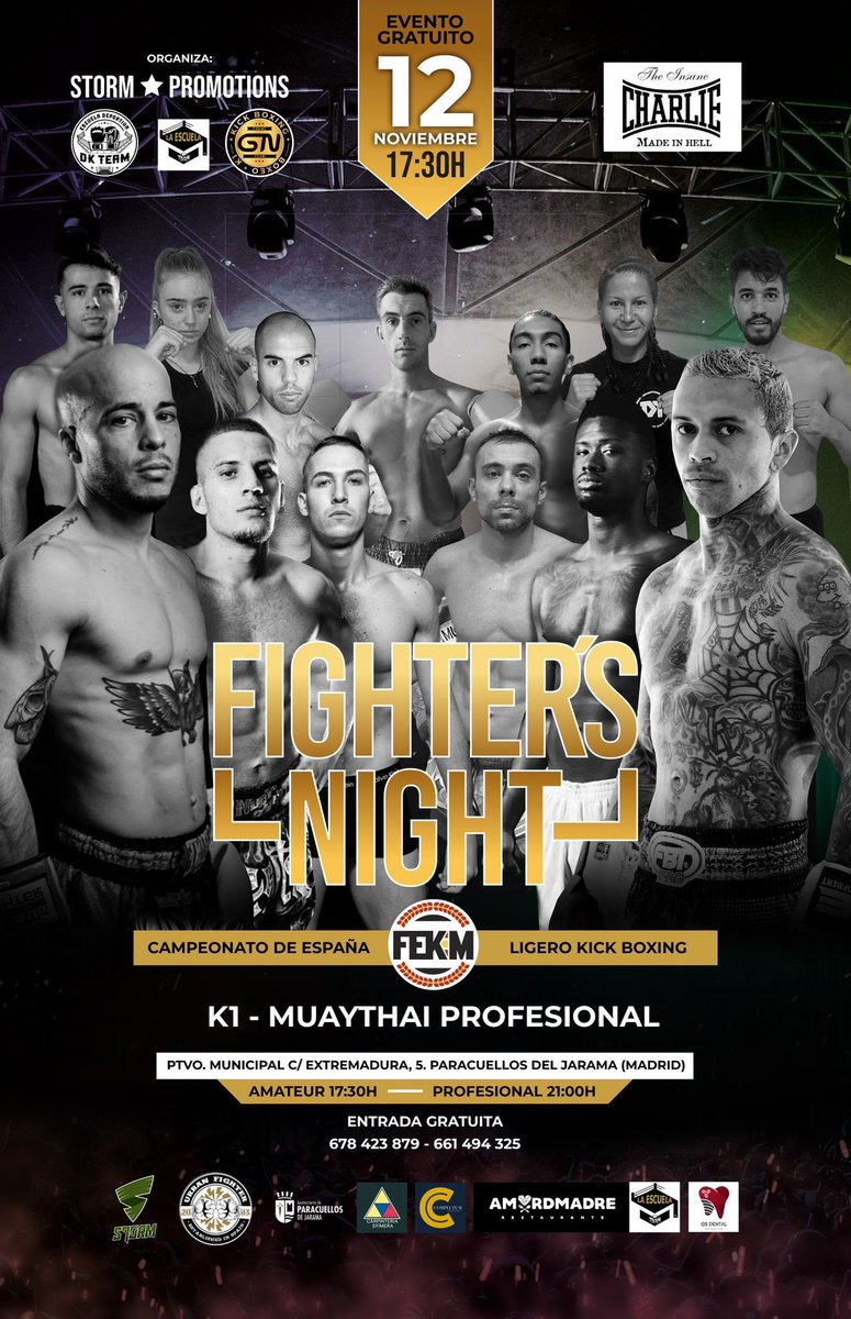 Ven a disfrutar este sábado 12 de noviembre de una velada de Kick Boxing y K-1 🥊 en el polideportivo de #Paracuellos. 

Se disputarán tres combates profesionales y el campeonato de #España de pádel ligero con nuestro vecino Adrian Canosa como aspirante.

¡No te lo puedes perder!
