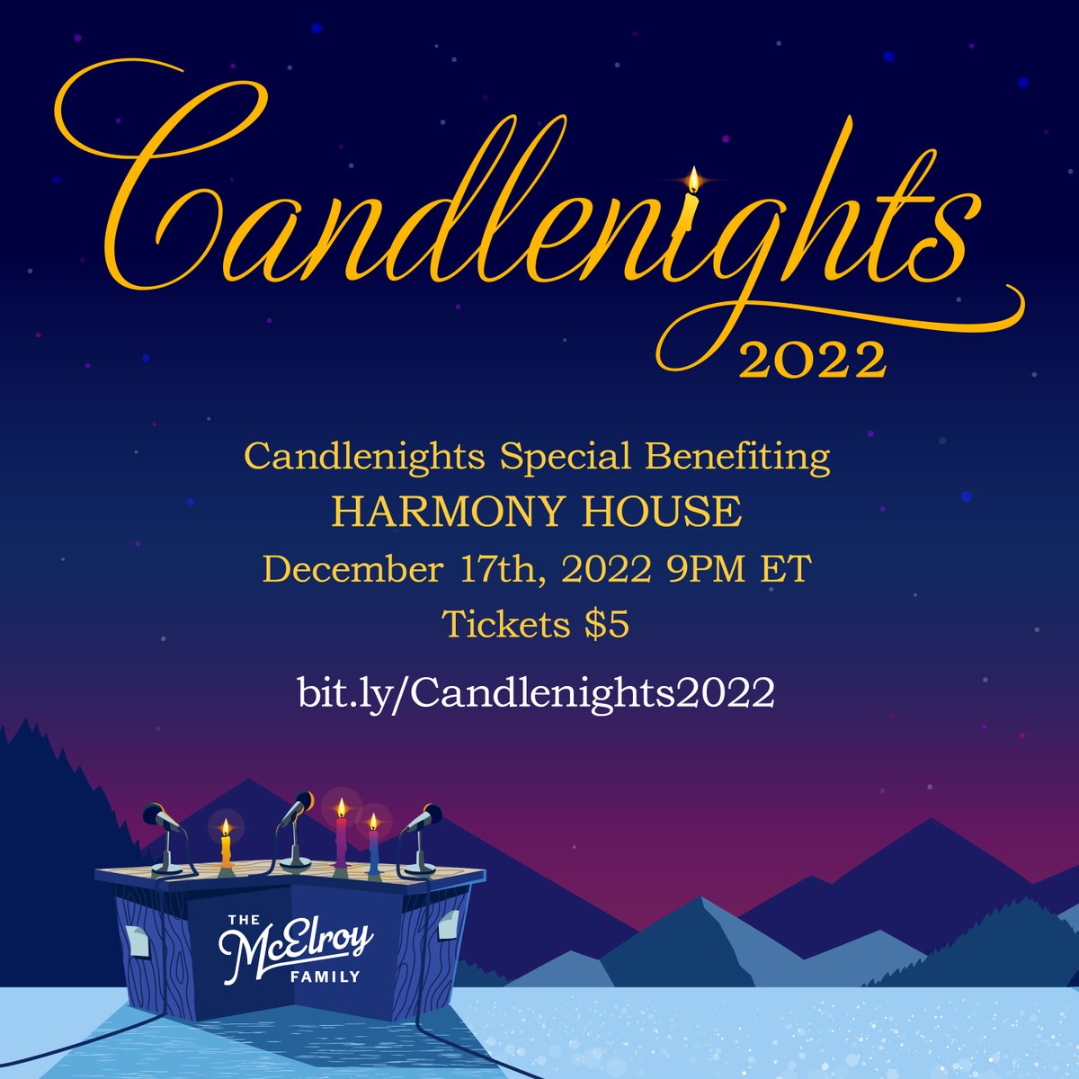 The 2022 #Candlenights Spectacular is Dec. 17th! This pre-taped extravaganza features segments from #MBMBaM, Sawbones, Shmanners, Wonderful!, & special guests! All proceeds will go to @HarmonyHouseWV. Tickets are $5 with an option to give more, get them at bit.ly/Candlenights20…