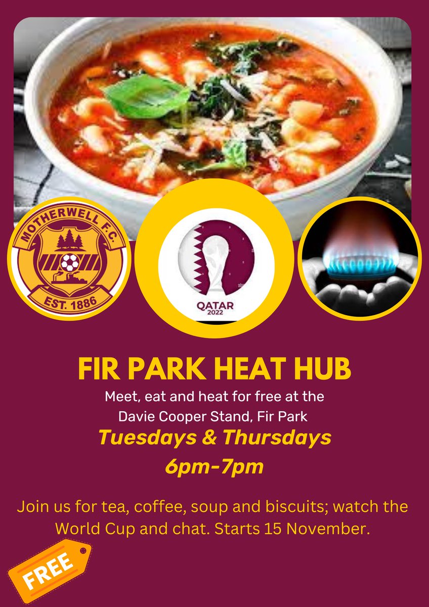 Times are tough and we want to make things a little easier. Come along to <a href="/MotherwellFC/">Motherwell FC</a> on Tuesdays and Thursdays for some soup, warmth and chat. Free of charge.