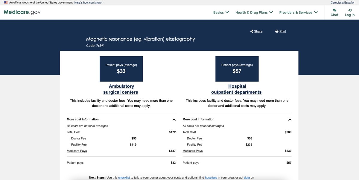 $33

Average patient co-pay for an MRE exam.

Total exam cost: $172.

Pro tip: when you refer, order "standalone MRE (CPT code 76391)" for the rapid, low-cost MRE 

(and ask for PDFF too. It's free).

#TLM22