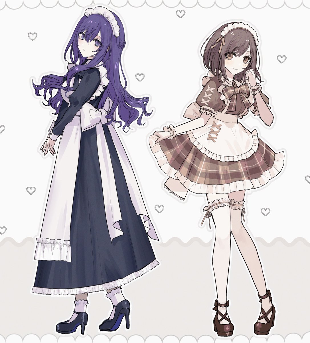 multiple girls 2girls maid headdress maid apron purple hair long hair  illustration images