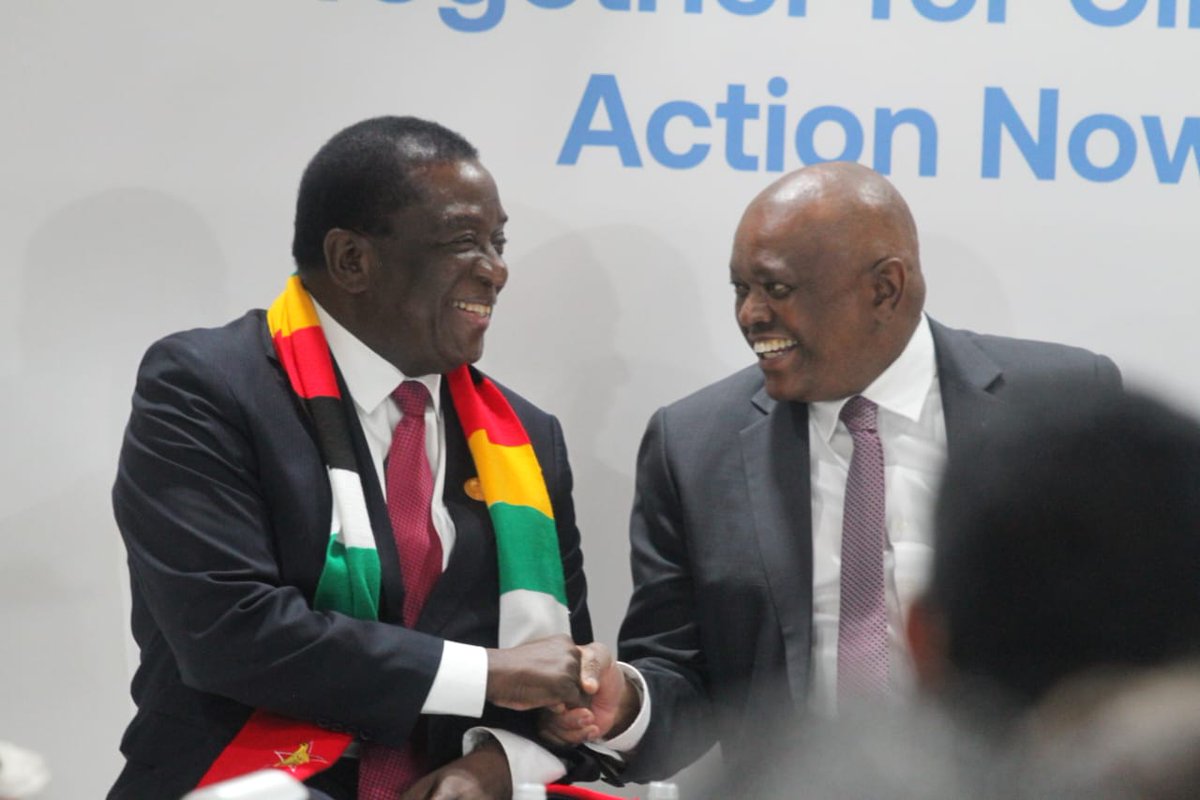 HE President Emmerson Mnangagwa joins HE Mokgweetsi Eric Masisi President of the Republic of Botswana in participation of a High Level Roundtable &amp; Luncheon on Empowering A Climate Resilient Africa for 21st Century.