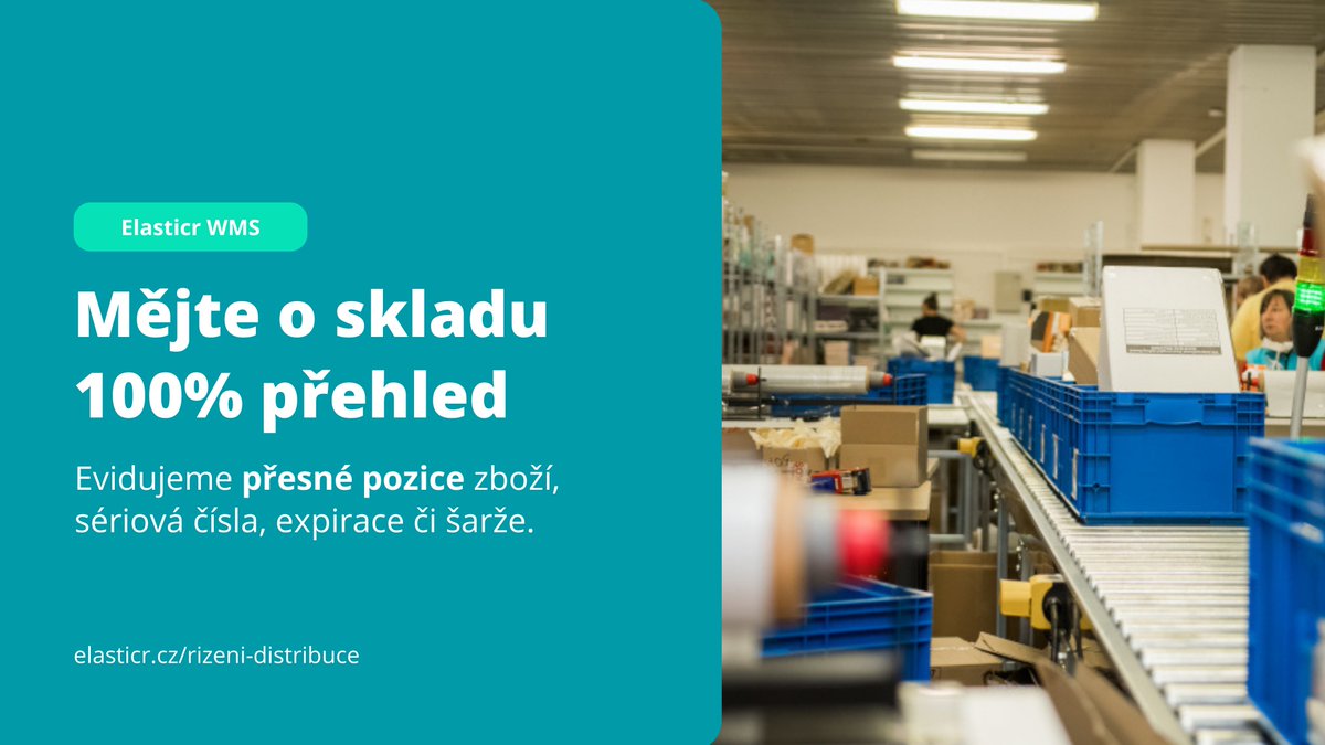 👷Když je na skladu zmatek, tak se zboží hledá, ztrácí, skladníci chybují a expedice se zpomaluje. S Elasticr WMS vždy přesně víte, co (a kde) máte skladem, co vám právě přišlo nebo je na cestě. Evidujeme přesné pozice zboží, sériová čísla či šarže.
 
👉 elasticr.cz/rizeni-distrib…