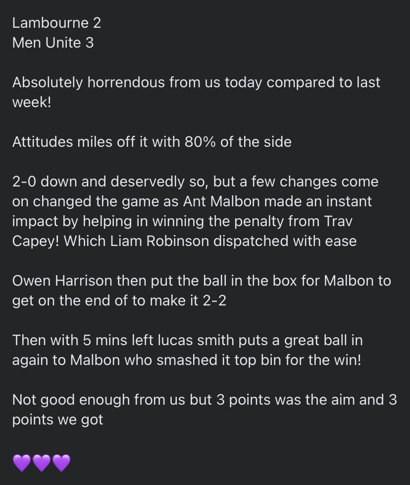 Match Report from Yesterdays victory.
