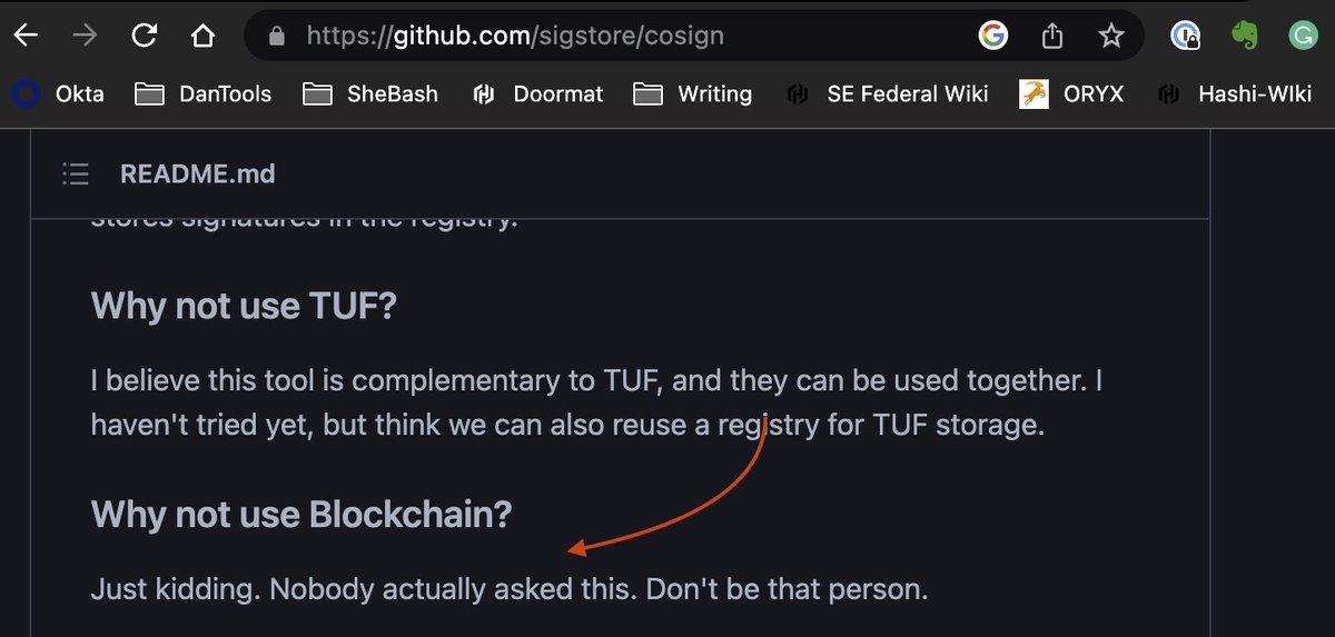 DanFedick's tweet image. Ok now, that&apos;s just funny. 

#cosign #sigstore