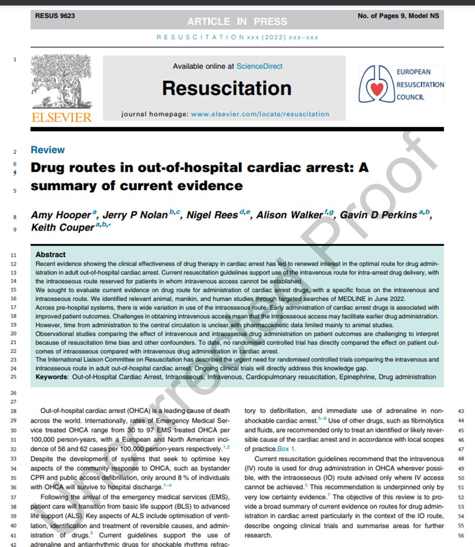 Drug routes in out-of-hospital cardiac arrest.... we have just published a summary of current evidence in 
<a href="/ResusJournal/">Resuscitation</a>
 
Here is a short summary of our paper- a 🧵

(1/n)

<a href="/EPPiC_Warwick/">EPPiC Warwick</a> <a href="/WMASDrAlisonW/">Dr Alison Walker</a> <a href="/perkins_gd/">Gavin Perkins</a> <a href="/JerryPNolan/">Jerry Nolan</a>