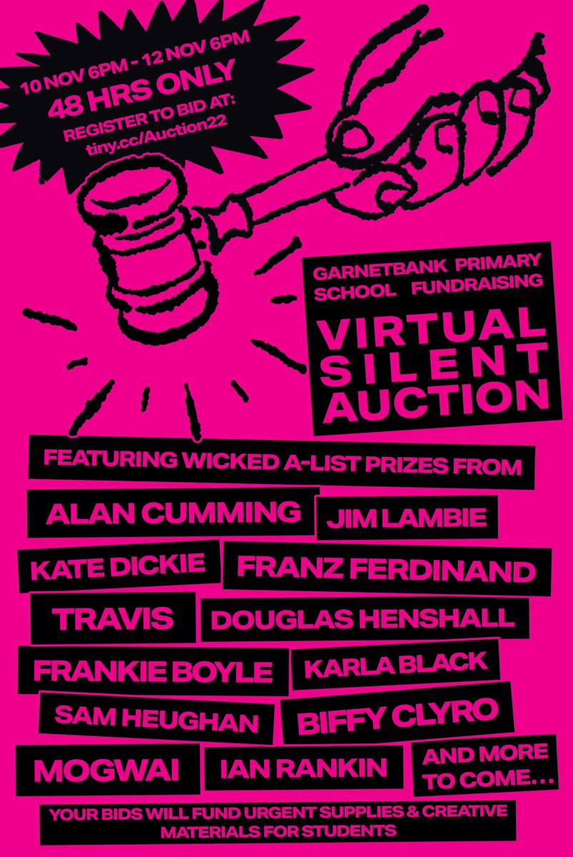 Join me and many other famous Scottish faces on Nov 10th for this spectacular virtual silent auction. Visit the site now to see the over 100 amazing prizes from the likes of <a href="/frankieboyle/">Frankie Boyle Updates</a> @djhenshall <a href="/SamHeughan/">Sam Heughan</a> <a href="/TravisBand/">Travis</a> <a href="/mogwaiband/">Mogwai</a> <a href="/Youngfathers/">Young Fathers</a> <a href="/Miriammargolyes/">Miriam Margolyes</a> and many more