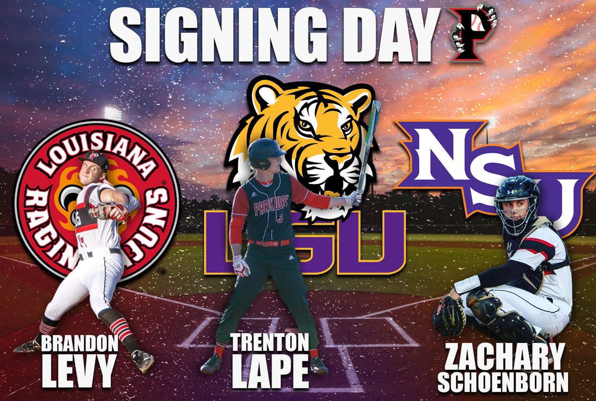🚨 <a href="/brandonlevy0014/">Brandon Levy</a>, 
🚨 <a href="/LapeTrenton/">Trenton Lape</a>, and 
🚨<a href="/SchoenbornZach/">Zach Schoenborn</a> 
will all be signing ✍️their Letters of Intent to play at ULL, LSU, and NSU Wed. Nov. 9th at 11:30 a.m. at the PHS Aux Gym. Come join us in celebrating these young men.
#GeauxCajuns🤟🌶️
#GeauxTigers🤙🐯
#ForkEm🤘😈